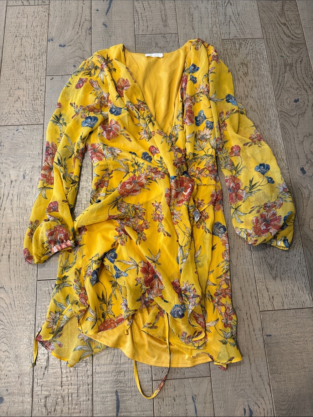 Lush Yellow Floral Wrap Dress